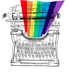 typewriter with rainbow